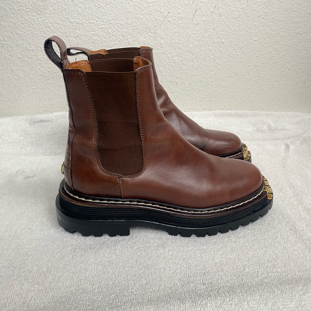Sandro Paris Women's Brown Leather Chelsea Combat Boot Size 5.5/6 Streetwear - Picture 2 of 16
